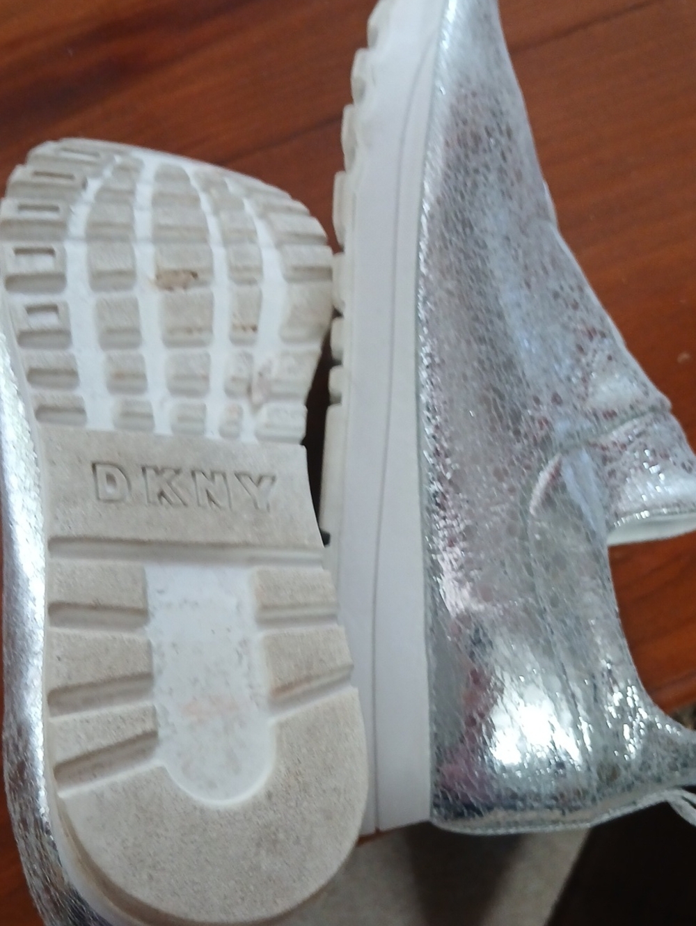 DKNY Silver Metallic Slip-On Women's Sneakers - Picture 5 of 6